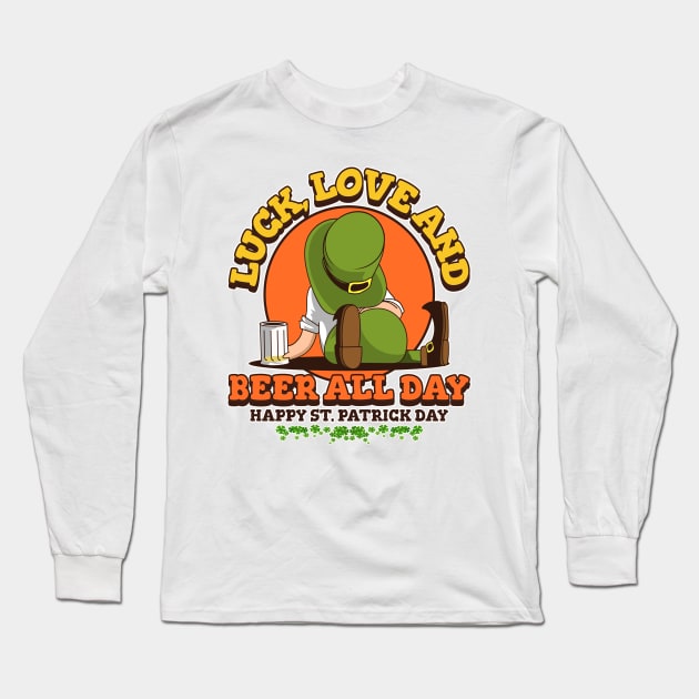 Beer All Day Leprechaun Long Sleeve T-Shirt by SkullTroops